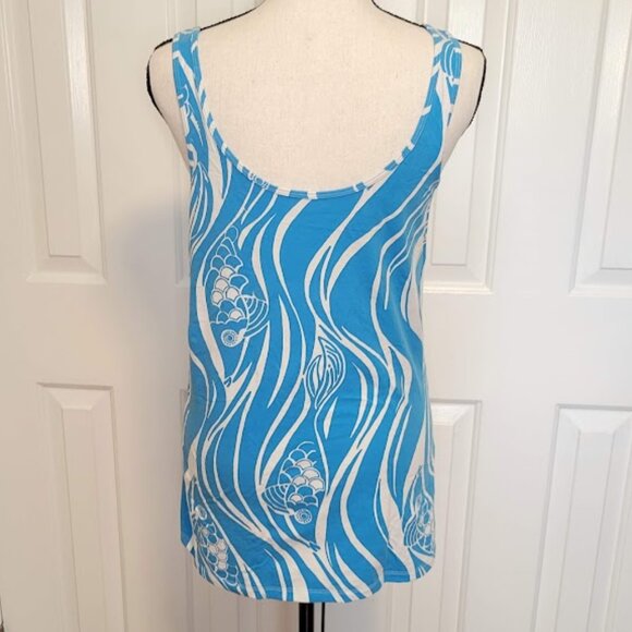 Lilly Pulitzer Tabbie Tank Top in Blue Crush Bamboom Print – Size Large - Picture 2 of 4